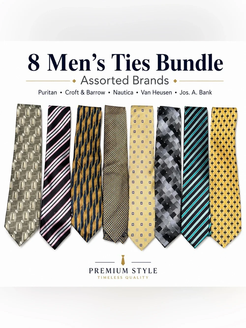 8 Men’s Neckties Bundle Puritan Nautica Van Heusen Jos A Bank Croft & Barrow